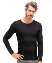 Koszulka męska z długim rękawem Brubeck COMFORT WOOL. Czarne bluzki z długim rękawem męskie Brubeck, l, bez wzorów, z dzianiny, bez kołnierzyka. Za 199.99 zł.