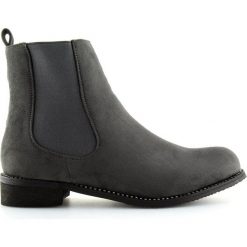 Sztyblety damskie szare NS025P Grey. Szare botki damskie ButyModne, bez obcasa, na płaskiej podeszwie, bez zapięcia. W wyprzedaży za 129.00 zł.