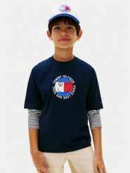 Tommy Hilfiger T-Shirt Smiley Flag KB0KB10269 Granatowy Regular Fit. Niebieskie t-shirty dla chłopców Tommy Hilfiger, bez wzorów, z bawełny, bez ramiączek. Za 129.99 zł.