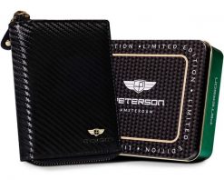 Portfel skórzany Peterson [DH] PTN 1565-CA czarny. Czarne portfele męskie Peterson, bez wzorów, ze skóry. Za 106.99 zł.