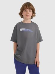 4F T-shirt oversize z nadrukiem chłopięcy - szary 146 (10-11 lat). Szare t-shirty dla chłopców 4f, bez wzorów, z bawełny, bez ramiączek. Za 39.99 zł.