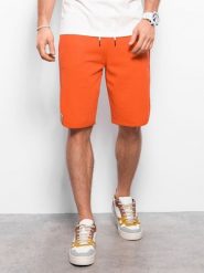 Szorty męskie dresowe wykończone lamówka - pomarańczowe V5 - Rozmiar: M. Brązowe szorty męskie Ombre Clothing, m, bez wzorów, z bawełny. W wyprzedaży za 29.99 zł.