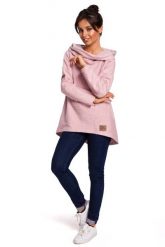Pudrowa Asymetryczna Bluza Oversize z Kapturem. Czarne bluzki damskie MOE, l, bez wzorów, z bawełny, z kapturem. Za 253.90 zł.