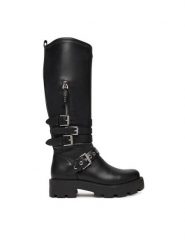 Guess Kozaki FLFYNK ELE11 Czarny. Czarne kozaki damskie Guess, ze skóry, bez obcasa, na płaskiej podeszwie. Za 819.99 zł.