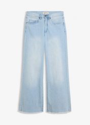 Jeansy ze stretchem wide leg, high waist. Niebieskie jeansy damskie bonprix, z podwyższonym stanem. Za 109.99 zł.