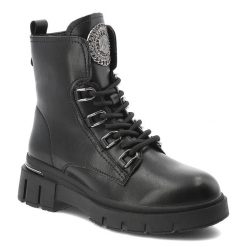 Czarne Botki Filippo Modne Buty Damskie. Czarne kozaki damskie Filippo, ze skóry, bez obcasa. Za 229.99 zł.