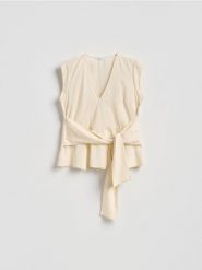 Bluzka z lyocellu - beżowy. Brązowe bluzki damskie Reserved, l, bez wzorów, z lyocellu, bez kołnierzyka, bez ramiączek. Za 109.99 zł.