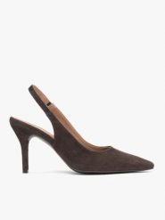 Brązowe czółenka bez pięty slingback na wysokim obcasie. Brązowe czółenka damskie Brawo sp. z o.o., bez wzorów, z gumy, eleganckie, bez obcasa, na obcasie, bez zapięcia. Za 399.99 zł.