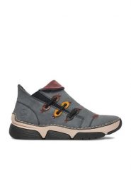 Rieker Botki CEO-45983-14 Niebieski. Niebieskie botki damskie Rieker, ze skóry, bez obcasa, na płaskiej podeszwie, bez zapięcia. Za 349.99 zł.