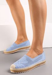 Niebieskie Espadryle z Ażurową Cholewką i Plecionką na Podeszwie oraz Nosku Thalessia. Niebieskie espadryle damskie Born2be, na lato, w ażurowe wzory, bez obcasa, bez zapięcia. Za 64.99 zł.