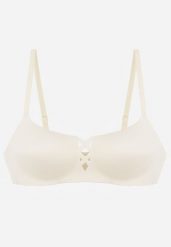 Jasnobeżowy Gładki Biustonosz z Ozdobną Imitacją Sznurowania Azivene. Brązowe biustonosze Born2be, bez wzorów. Za 39.99 zł.