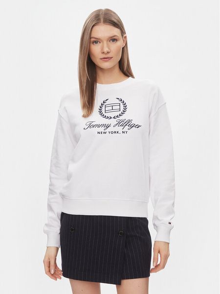 Tommy Hilfiger Bluza Flag Script WW0WW41758 Biały Regular Fit. Białe bluzy damskie Tommy Hilfiger, m, bez wzorów, z bawełny, bez kaptura. Za 309.99 zł.