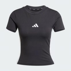 Koszulka Essentials 3-Stripes Slim Baby. Białe koszulki sportowe damskie Adidas, s, bez wzorów, z bawełny, bez kołnierzyka, bez ramiączek. Za 91.99 zł.