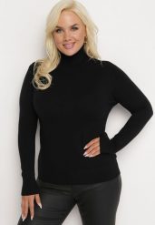 Czarny Sweter z Golfem Sazerna. Czarne swetry damskie Born2be, l, bez wzorów, z dzianiny, bez kołnierzyka, bez ramiączek, długie, bez kaptura. Za 59.99 zł.