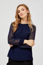 Koszula z transparentnymi rękawami. Niebieskie koszule damskie MOODO, xl, bez wzorów, z poliesteru, bez kołnierzyka, bez ramiączek. W wyprzedaży za 29.99 zł.