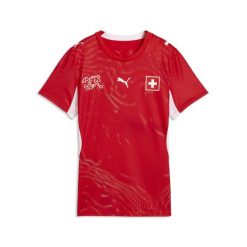 Damska koszulka domowa reprezentacji Szwajcarii 2026 PUMA. Białe t-shirty damskie Puma, bez wzorów, bez kołnierzyka. Za 429.00 zł.