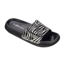 Klapki damskie Beco Zebra Vibes - czarno-białe. Czarne klapki damskie 47 Brand, bez wzorów, z syntetyku, bez obcasa, na płaskiej podeszwie. Za 254.99 zł.