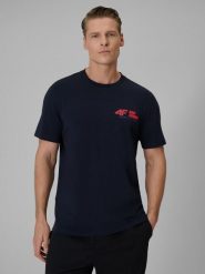 T-shirt regular gładki męski 4F 4FRSS26TTSHM3992. Niebieskie t-shirty męskie 4f, m, bez wzorów, z bawełny, biznesowe, bez kołnierzyka. Za 69.99 zł.