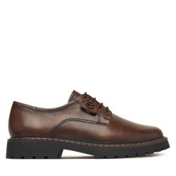 Oxfordy Tamaris. Brązowe półbuty damskie Tamaris, bez wzorów, bez obcasa, bez zapięcia. Za 394.99 zł.