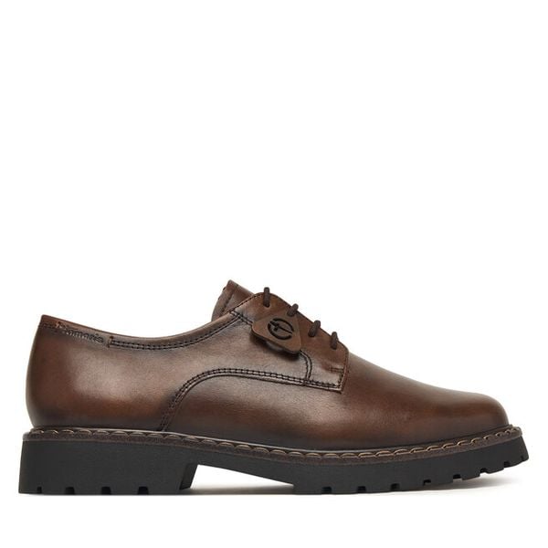 Oxfordy Tamaris. Brązowe półbuty damskie Tamaris, bez wzorów, bez obcasa, bez zapięcia. Za 374.99 zł.