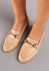 Beżowe Mokasyny Cathy. Brązowe mokasyny damskie Born2be, ze skóry, eleganckie. Za 29.99 zł.