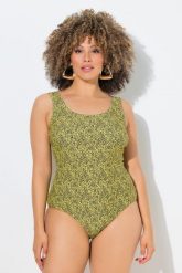 Damskie Strój kąpielowy kropki bez miękkich miseczek okrągły dekolt. Zielone kostiumy jednoczęściowe damskie Ulla Popken, plus size, bez wzorów, z elastanu, sportowe, plus size, do pływania. Za 159.99 zł.
