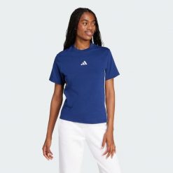 Koszulka Essentials 3-Stripes Cotton. Białe koszulki sportowe damskie Adidas, bez wzorów, z bawełny, sportowe, bez kołnierzyka. Za 119.00 zł.