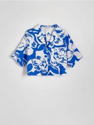 Koszula z wiskozą - niebieski. Niebieskie koszule damskie Reserved, l, bez wzorów, z tkaniny, bez kołnierzyka, bez ramiączek. W wyprzedaży za 29.99 zł.