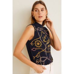 Mango - Top Cadena. Niebieskie topy damskie marki Mango, z dzianiny, z krótkim rękawem. Za 99.90 zł.