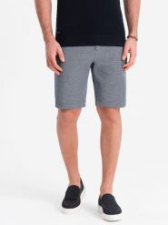 Męskie spodenki wykonane z dwukolorowej melanżowej dzianiny - granatowe V1. Niebieskie szorty męskie Ombre Clothing, m, bez wzorów, z bawełny, wizytowe. W wyprzedaży za 59.99 zł.