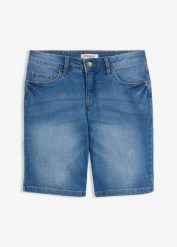 Bermudy jeansowe ze stretchem i kolorowym podwinięciem. Niebieskie szorty damskie bonprix, bez wzorów, z jeansu. Za 124.99 zł.