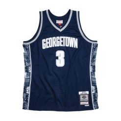 Jersey Mitchell & Ness NCAA Swingman Allen Iverson Georgetown 95. Niebieskie koszulki sportowe męskie Mitchell & Ness, bez wzorów, z jersey, bez kołnierzyka, bez ramiączek, do koszykówki. Za 517.00 zł.