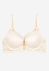 Beżowy Biustonosz Push Up z Ozdobną Koronką Neamitra. Brązowe biustonosze Renee, bez wzorów, z jeansu. Za 34.99 zł.