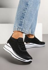 Czarne Sneakersy na Koturnie Ozdobione Metaliczną Aplikacją i Cyrkoniami Fasilna. Czarne obuwie sportowe damskie Renee, z aplikacjami, trekkingowe. Za 109.99 zł.