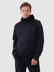 4F Bluza treningowa regular szybkoschnąca męska - czarna M. Czarne bluzy męskie 4f, m, bez wzorów, z dzianiny, z kapturem, do biegania. W wyprzedaży za 149.99 zł.