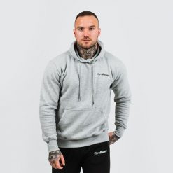 Bluza męska fitness z kapturem szaro-czarna Athlete. Szare bluzy sportowe męskie GYMBEAM, l, bez wzorów, z bawełny, z kapturem, na fitness i siłownię. Za 85.90 zł.
