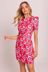 Elegancka sukienka trapezowa mini czerwona. Czerwone sukienki damskie MOE, l, bez wzorów, z tkaniny, eleganckie, bez kołnierzyka, bez ramiączek, mini, dopasowane. Za 349.00 zł.