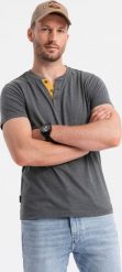 Ombre T-shirt męski z okrągłym rozpinanym dekoltem henley grafitowy V6 OM-TSCT-0155 XL. Szare t-shirty męskie Ombre, m, bez wzorów, bez kołnierzyka. Za 79.99 zł.