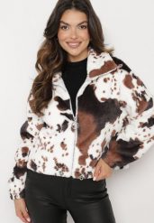 Czarno-Biała Futerkowa Kurtka ze Ściągaczami i Kołnierzykiem w Animal Print Fortilia. Czarne kurtki damskie Born2be, l, bez wzorów, z futra, bez kaptura. Za 69.99 zł.