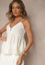 Biały Bawełniany Top na Ramiączkach z Ozdobnym Haftem Zapinany na Guziki Linanira. Białe bluzki damskie Renee, l, bez wzorów, z bawełny, eleganckie, bez kołnierzyka, bez ramiączek. Za 54.99 zł.