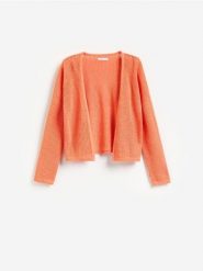 Ażurowy kardigan z bawełną - pomarańczowy. Brązowe kardigany damskie Reserved, l, w ażurowe wzory, z bawełny. Za 119.99 zł.