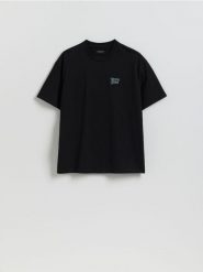 T-shirt boxy z nadrukiem na plecach - czarny. Czarne t-shirty męskie Reserved, l, bez wzorów, z bawełny, bez kołnierzyka. Za 69.99 zł.