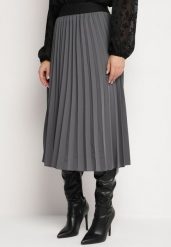 Szara Klasyczna Plisowana Spódnica z Gumką w Pasie Valentha. Szare spódnice damskie Born2be, m, bez wzorów, z dzianiny, eleganckie, midi, dopasowane. Za 89.99 zł.