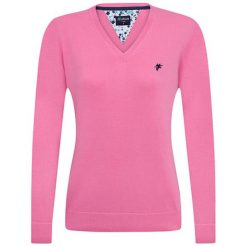 Sweter w kolorze różowym. Czerwone swetry damskie Denim Culture, s, bez wzorów, z bawełny, bez kołnierzyka, bez ramiączek, bez kaptura. W wyprzedaży za 99.95 zł.