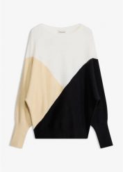 Sweter z cienkiej dzianiny z rękawami typu nietoperz. Czarne swetry damskie bonprix, bez wzorów, z dzianiny, bez kołnierzyka, bez ramiączek, bez kaptura. Za 139.99 zł.