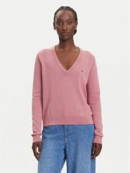 Tommy Jeans Sweter Essential DW0DW19888 Różowy Regular Fit. Czerwone swetry damskie Tommy Jeans, s, bez wzorów, z bawełny, bez kołnierzyka, bez ramiączek, bez kaptura. Za 279.99 zł.