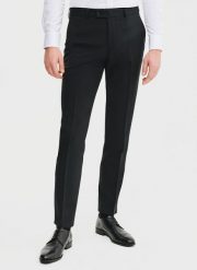 PAKO LORENTE – Wełniane spodnie garniturowe w kolorze czarnym. Czarne eleganckie spodnie męskie Pako Lorente, m, bez wzorów, z wełny. Za 799.99 zł.