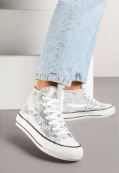 Srebrne Trampki z Wysoką Tłoczoną Cholewką Willevia. Szare trampki i tenisówki damskie Renee, bez wzorów, z jeansu, eleganckie, przed kolano, bez zapięcia. Za 74.99 zł.