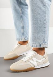 Beżowe Sneakersy w Stylu Kultowych Tenisówek z Ozdobnymi Przeszyciami Elanicia. Brązowe obuwie sportowe damskie Born2be, bez wzorów, tenisowe. Za 84.99 zł.