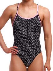 Strój do pływania menstruacyjny FUNKITA Summer Fish - Swim Secure Diamond Back. Czarne kostiumy jednoczęściowe damskie FUNKITA, l, bez wzorów, z elastanu, wakacyjne, do pływania. Za 249.00 zł.